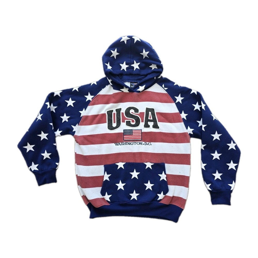 USA American Flag Washington DC Hoodie Men's M StarsStripes Patriotic Sweatshirt